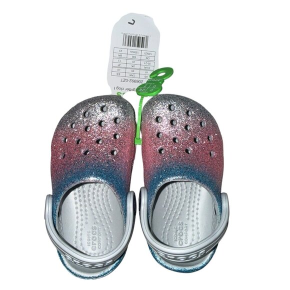 CROCS Classic Toddler size 5 Glitter Ombré Pink Blue Silver Clogs New 206992-0ZT - Picture 2 of 5